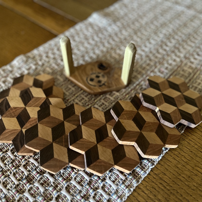 Beech, Walnut and Cherry cubist coasters
